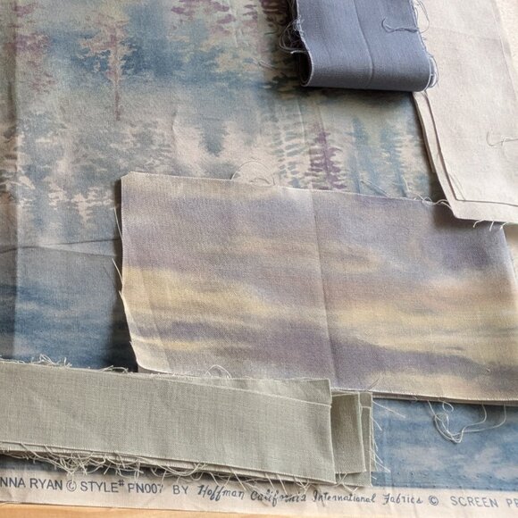 Fabric Remnants Muted Blues, Greys, Purple "At Home in the Woods" - Picture 3 of 7